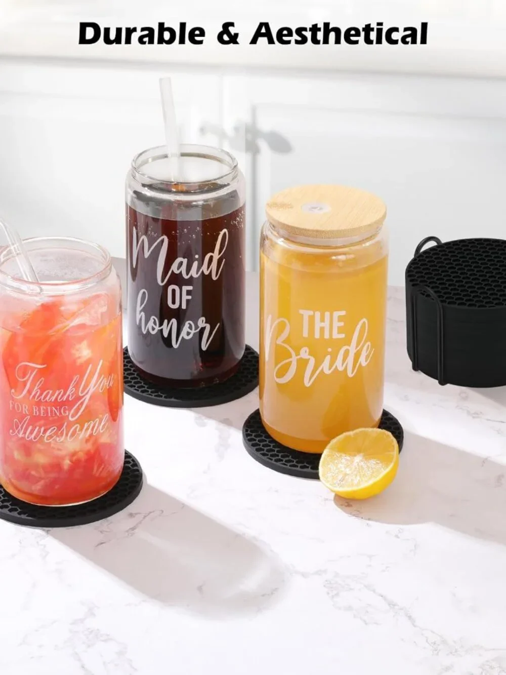 Silicone Coasters Set of 6 with Holder — Non-Slip Drink Coasters for Coffee Tabl